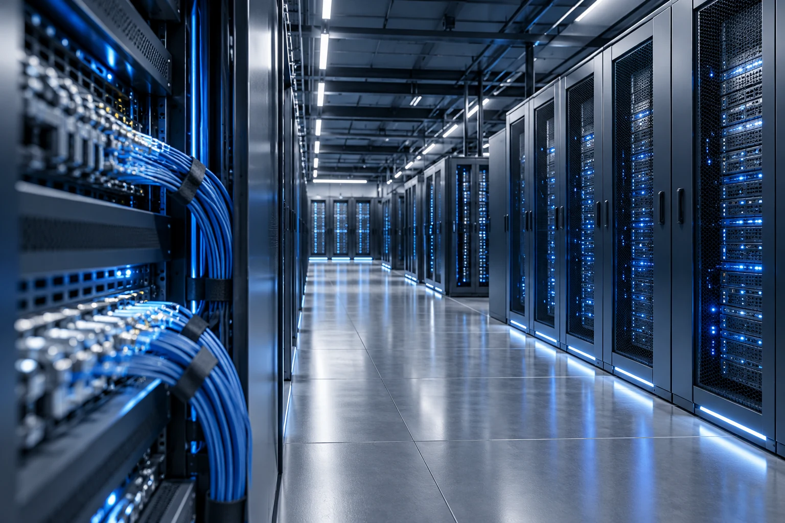 Illustrative modern data centre with connected digital infrastructure